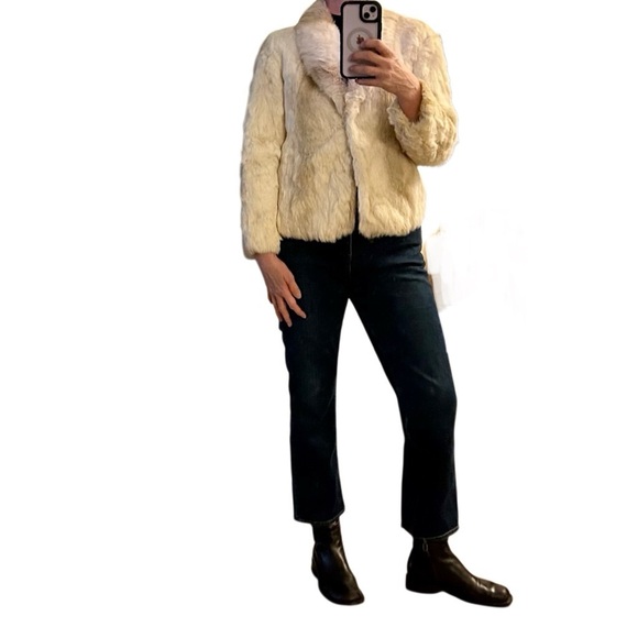 Vintage Cream Ivory Rabbit Fur Bomber Boho Anthro Style Coat Jacket 36 S M - Picture 4 of 16